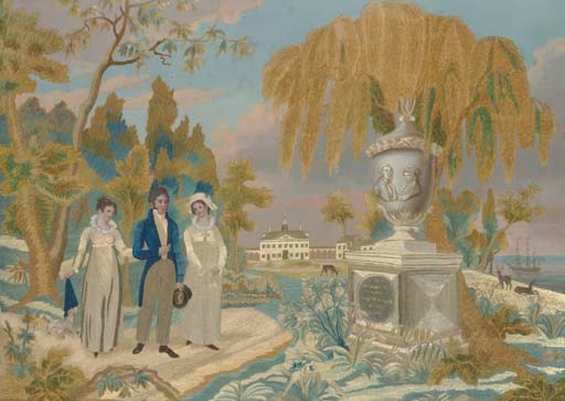 A SILK AND CHENILLE NEEDLEWORK MOURNING PICTURE