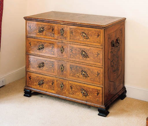 A German walnut and floral marquetry commode,