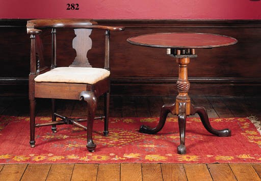 A George II mahogany corner elbow chair