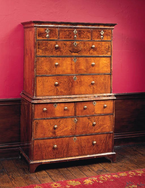 A walnut chest-on-chest,