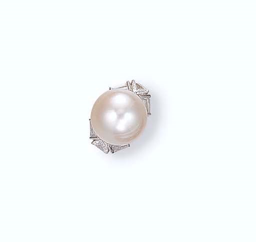 A CULTURED PEARL AND DIAMOND RING