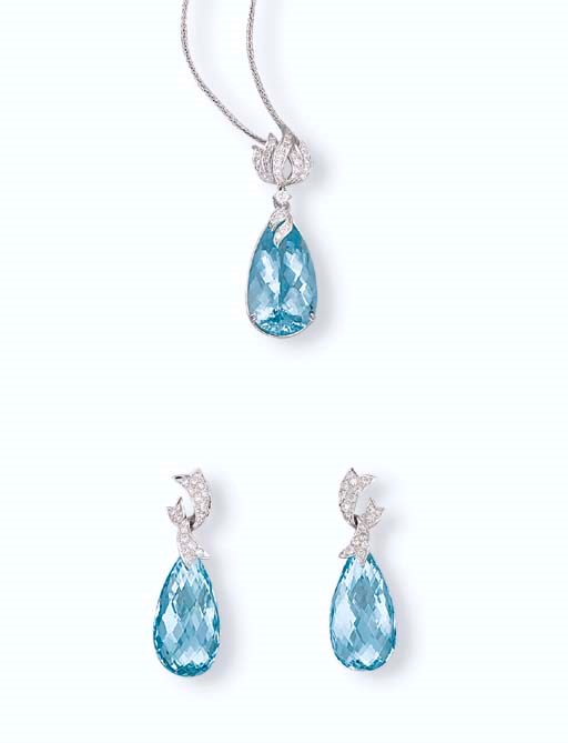 A SET OF AQUAMARINE AND DIAMOND JEWELLERY