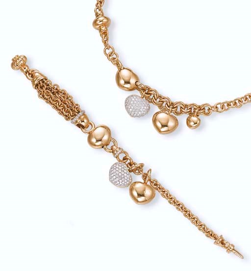 A SUITE OF GOLD AND DIAMOND JEWELLERY AND A LADY'S WRISTWATCH,
BY CHOPARD