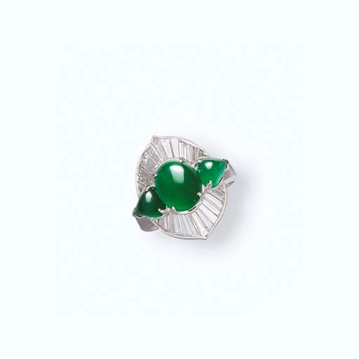A JADEITE AND DIAMOND RING