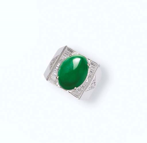 A JADEITE AND DIAMOND GENTLEMEN'S RING