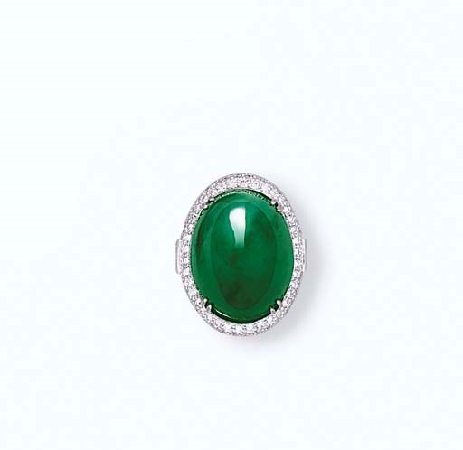 A JADEITE AND DIAMOND RING