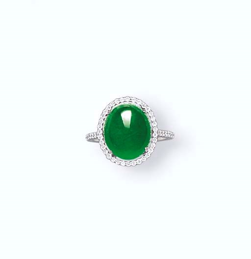 A JADEITE AND DIAMOND RING