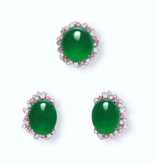 A SET OF JADEITE AND DIAMOND JEWELLERY