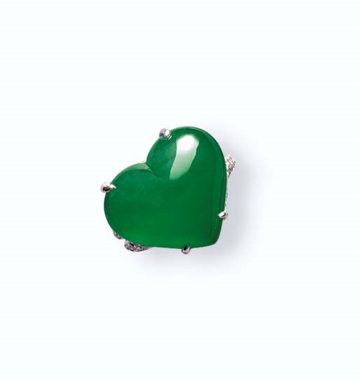 A JADEITE AND DIAMOND RING