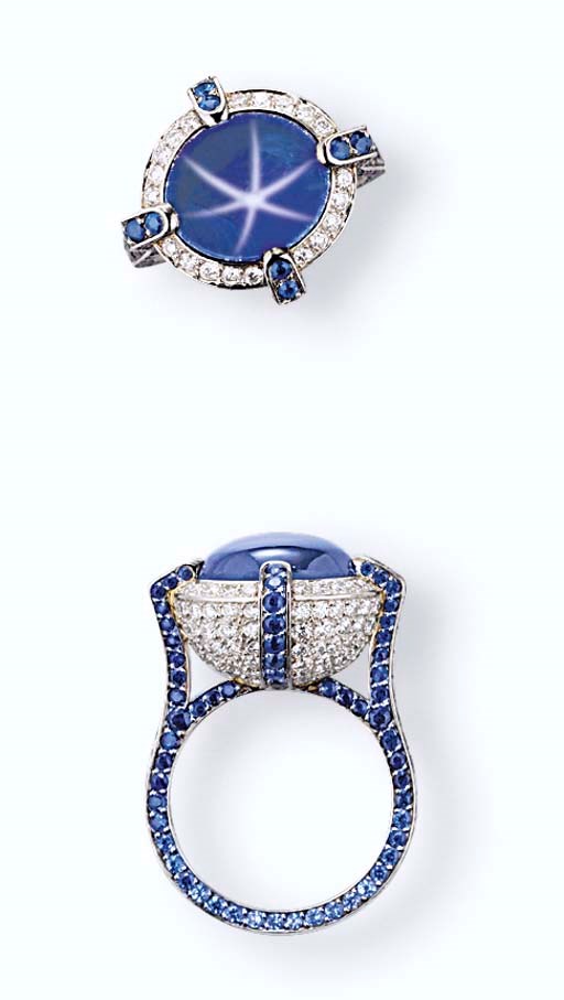A STAR SAPPHIRE AND DIAMOND RING, BY CHAUMET