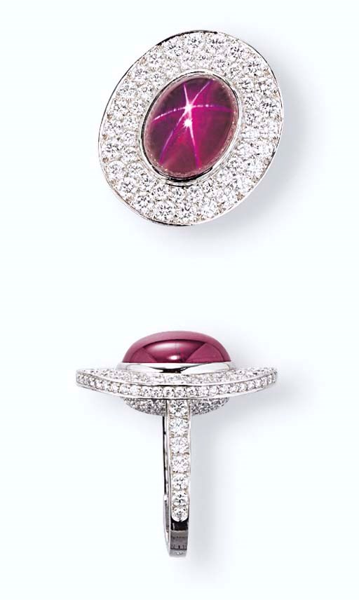 A STAR RUBY AND DIAMOND RING, BY CHAUMET