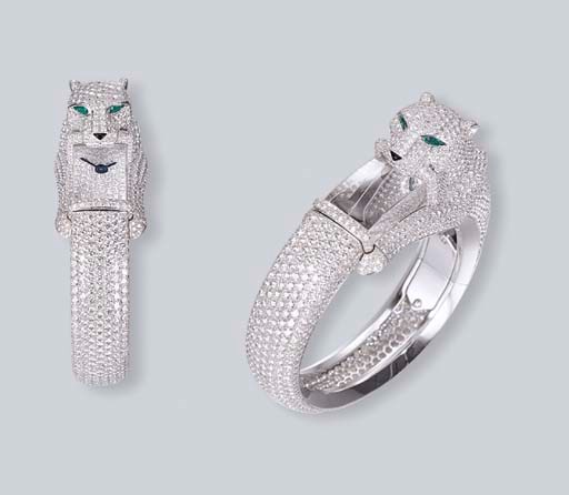 AN EXCEPTIONAL LADY'S DIAMOND 'PANTHER' BANGLE WATCH, BY CARTIER