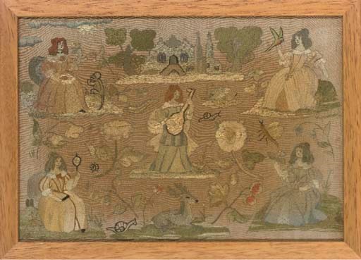 A FRAMED EMBROIDERY IN THE 17TH CENTURY STYLE