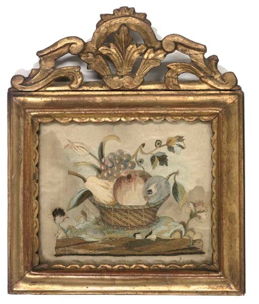 A MATCHED PAIR OF 18TH CENTURY EMBROIDERED PICTURES