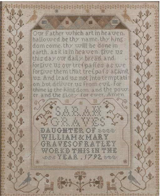 A SAMPLER BY SARAH GRAVES OF RATLEY DATED 1792