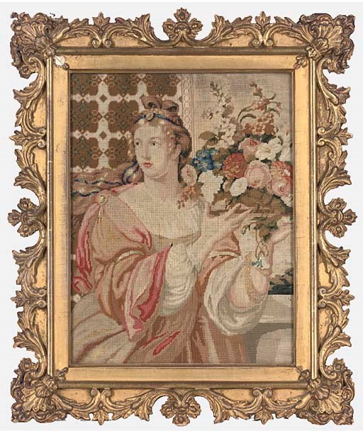 A FINE BERLIN WOOLWORK PICTURE OF AN ELEGANT LADY