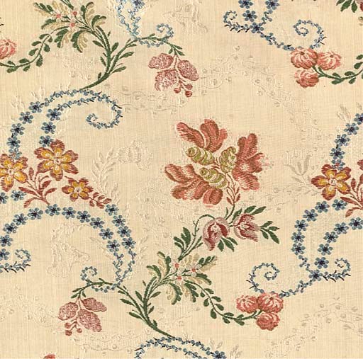 FIVE PANELS OF FIGURED CREAM SILK
