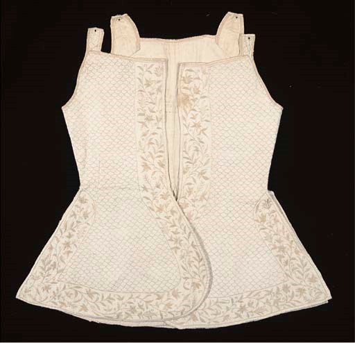 A LADY'S QUILTED AND EMBROIDERED BODICE, ENGLISH, 18TH CENTURY
