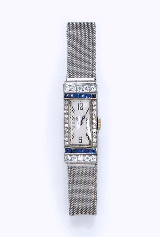 AN ART DECO SAPPHIRE AND DIAMOND WRISTWATCH
