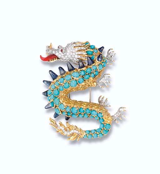 **A MULTI-GEM AND DIAMOND DRAGON BROOCH, BY VERDURA