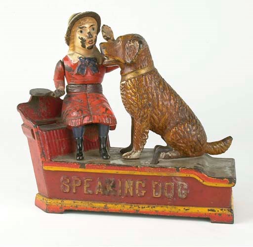 A Shepard Hardware Co. cast iron mechanical Speaking Dog Bank