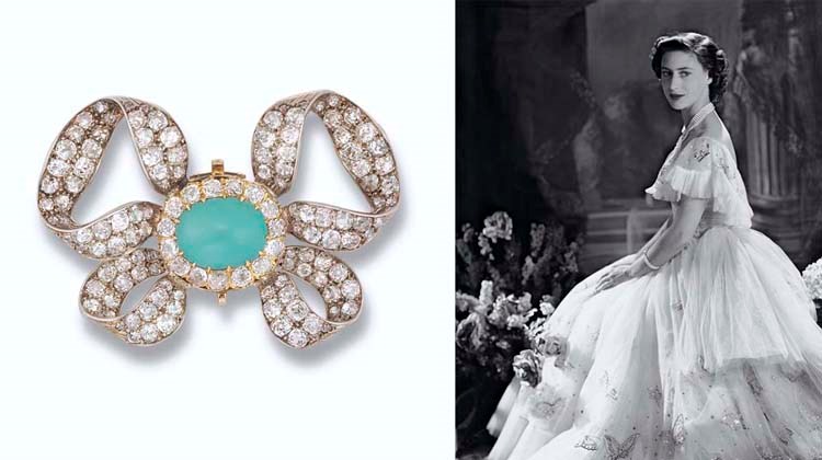 AN ANTIQUE TURQUOISE AND DIAMOND BOW BROOCH