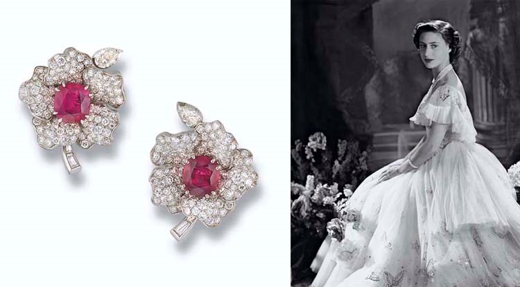 A PAIR OF RUBY AND DIAMOND FLOWER EARCLIPS