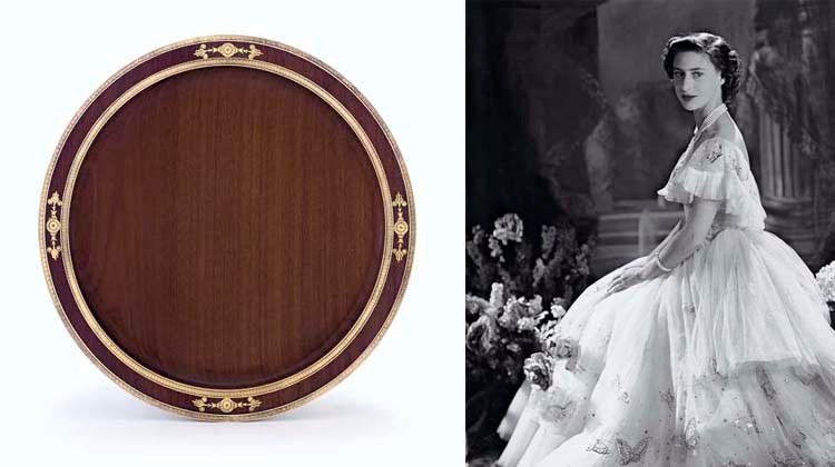 A RUSSIAN SILVER-GILT MOUNTED AMARANTH WOOD SALVER