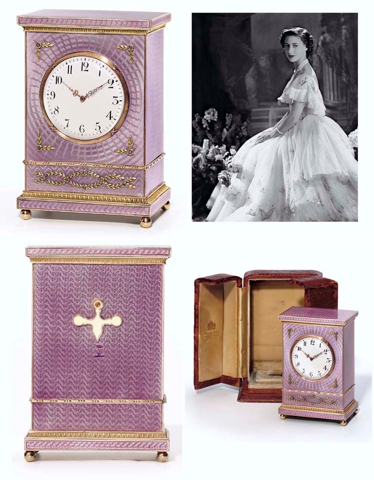 A RUSSIAN JEWELLED TWO-COLOUR GOLD-MOUNTED GUILLOCHÉ ENAMELLED SILVER CLOCK