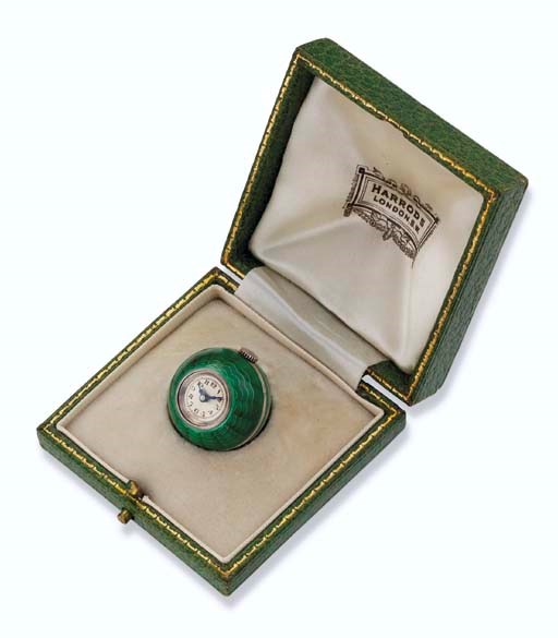 A BELLE EPOQUE GREEN ENAMEL SPHERICAL WATCH