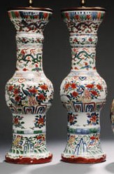 A LARGE PAIR OF FAMILLE VERTE TRIPLE GOURD VASES