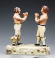 A JOHN WALTON PEARLWARE FIGURE GROUP OF PUGILISTS