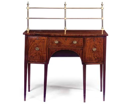 A REGENCY MAHOGANY AND INLAID BOWFRONT SIDEBOARD
