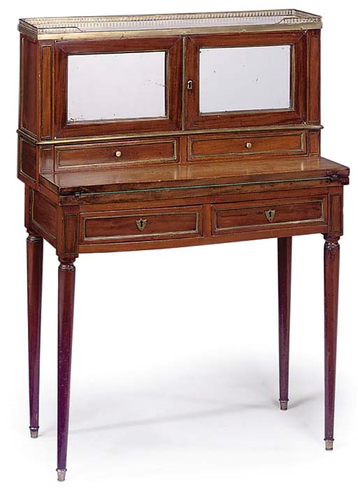 A DIRECTOIRE BRASS-MOUNTED MAHOGANY AND INLAID BONHEUR DU JOUR