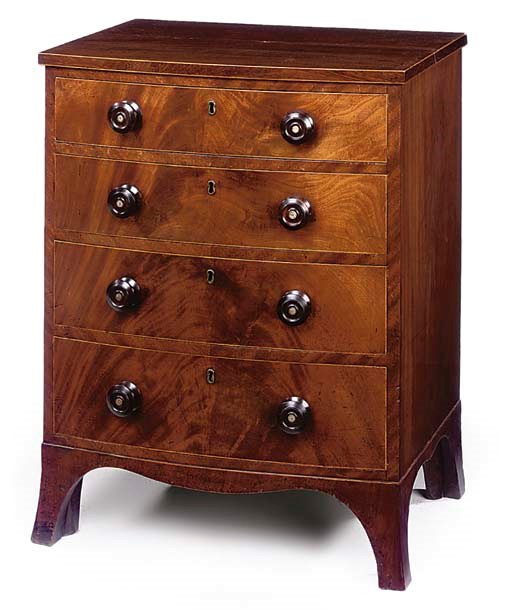 A VICTORIAN MAHOGANY AND BOXWOOD STRUNG BOWFRONT CHEST