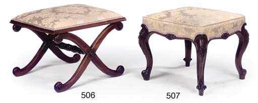 AN EARLY VICTORIAN ROSEWOOD X-FRAME STOOL