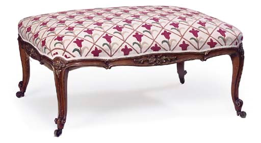 A MID-VICTORIAN WALNUT AND PARCEL GILT CENTRE STOOL
