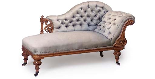 A MID-VICTORIAN MAPLE AND UPHOLSTERED CHAISE LONGUE