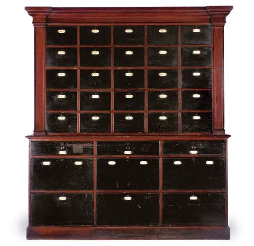 A LARGE PAINTED PINE DEED CABINET