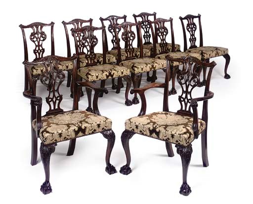 A SET OF TEN MAHOGANY DINING CHAIRS