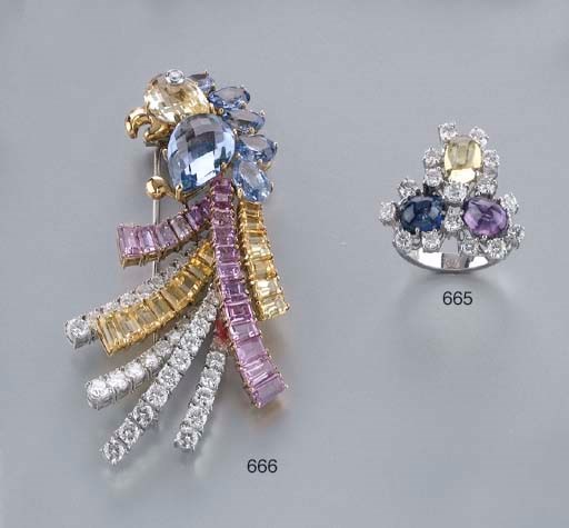 ANELLO IN ORO, ZAFFIRI COLORATI E DIAMANTI