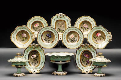 AN ENGLISH GREEN-GROUND PART DESSERT SERVICE