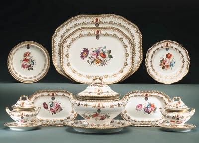 A SPODE FELSPAR CRESTED PART DINNER SERVICE