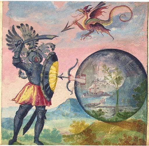ALBUM AMICORUM of Johann Baptist SCHNIZER. Manuscript on paper and vellum, South Germany, 1617-1647 (the great majority of entries Ingolstadt, 1617-23), including approximately 72 blazoned coats of arms, 4 other miniatures and 4 engravings showing the continents by Heinrich Ullrich, and one other, some images tipped or pasted in, marbled endpapers and 9 other marbled leaves, altogether approximately 137 leaves (including 60 blanks), oblong 8vo (95 x 155mm), modern pencil foliation (general light soiling, ff.129-131 detached), contemporary blind-stamped sheep (rebacked, rubbed, spine worn). Provenance: armorial ex-libris and shelfmark (Ms.729) of Rudolf Ritter von Gutmann; shelfmark (Ser.nov. 2970), library stamps and de-accession stamp of Österreichische Nationalbibliothek.