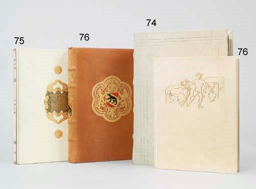 THE BOOK OF KELLS -- Evangeliorum Quattuor Codex Cenannensis. Bern: Urs Graf-Verlag, 1950-1951. 3 volumes, 2° (400 x 300mm). 48 mounted colour plates and numerous full-page monochrome illustrations. Plate volumes bound in original gilt vellum by Otto Walter Ltd, the upper covers and spines decorated in gilt and black, text volume in original vellum-backed boards with uniform spine.