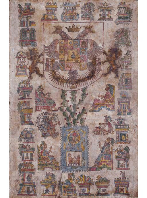 MEXICO -- an illuminated document (lienzo) on amate (fig-tree bark paper) backed with cotton. [Mexico, 19th century]