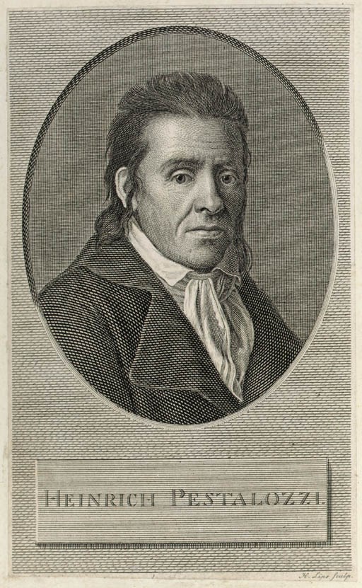 PESTALOZZI, Johann Heinrich (1746-1827).  Wie Gertrud ihre Kinder lehrt, ein Versuch den Müttern Anleitung zu geben, ihre Kinder selbst zu unterrichten. Bern and Zurich: Heinrich Gessner, 1801. Small 8° (169 x 106mm). Engraved portrait frontispiece of the author by H. Lips after M. Diogg (frontispiece cut down and mounted, inner gutter of title and following leaf strengthened, title a little thumb-soiled, some light spotting, stronger in first half). Late 19th-century half calf (spine faded).
