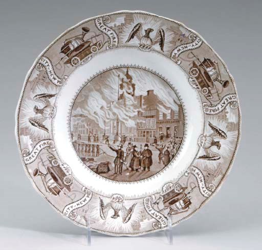 A STAFFORSHIRE BROWN-PRINTED AMERICAN COMMEMORATIVE SUBJECT SOUP PLATE,
