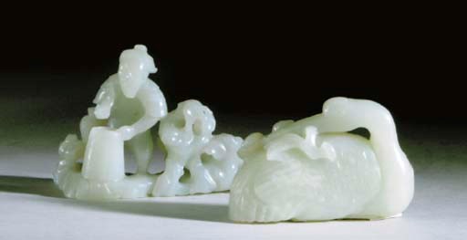 TWO CHINESE WHITE JADE CARVINGS,