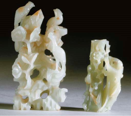 TWO CHINESE PALE GREENISH-WHITE JADE CARVINGS,